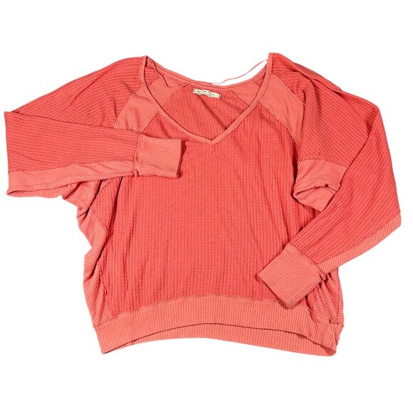 Free People We the Free Medium Pink Santa Clara Thermal Top Long Sleeve Pullover - Picture 1 of 9